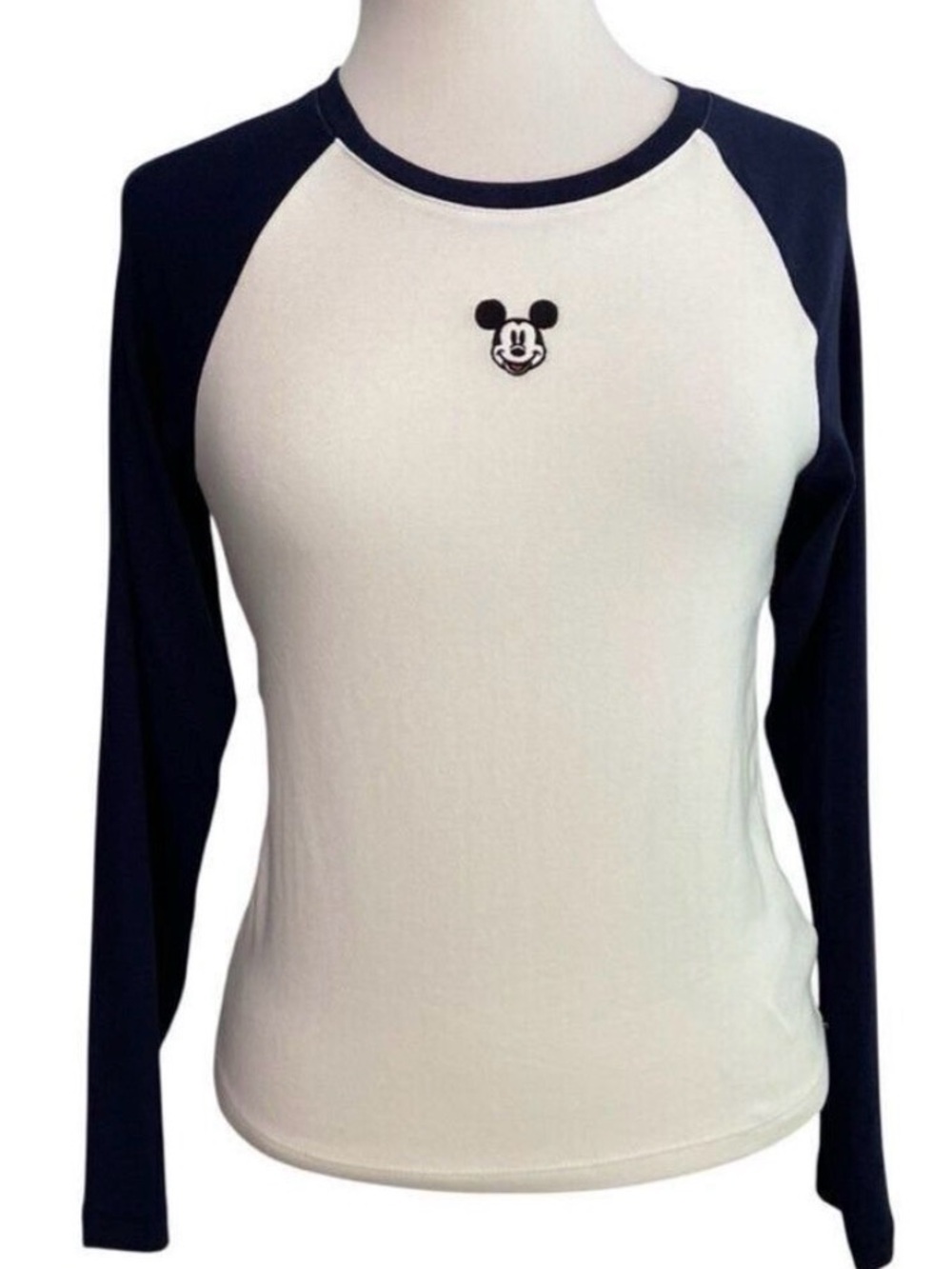 Gap X Disney Mickey raglan top long sleeve tee white navy blue round medium P